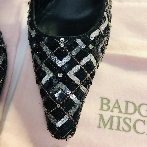 Badgley Mischika Black Heels With Beads and Sequin - Picture 7 of 12